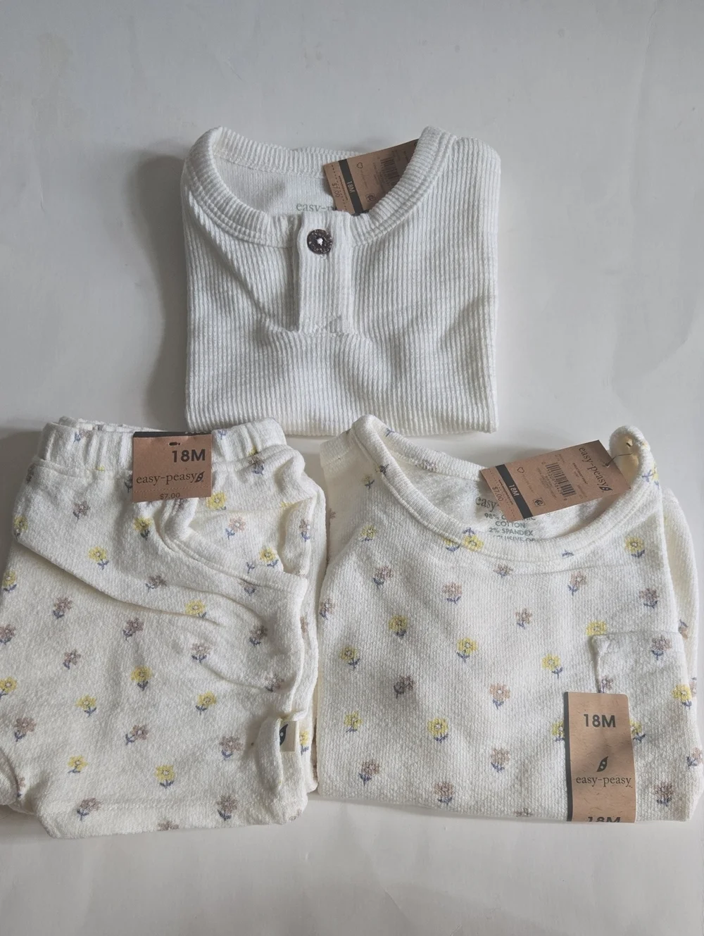 NWT Easy-Peasy Organic Cotton 3-Piece Set 18M Floral Shorts Onesie Tee